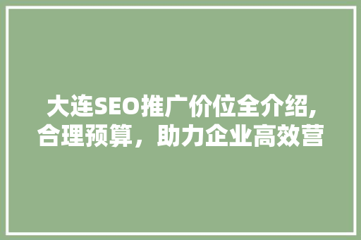 大连SEO推广价位全介绍,合理预算，助力企业高效营销