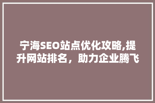 宁海SEO站点优化攻略,提升网站排名，助力企业腾飞