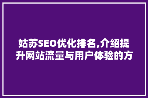 姑苏SEO优化排名,介绍提升网站流量与用户体验的方法