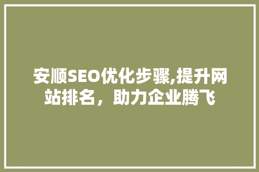 安顺SEO优化步骤,提升网站排名，助力企业腾飞