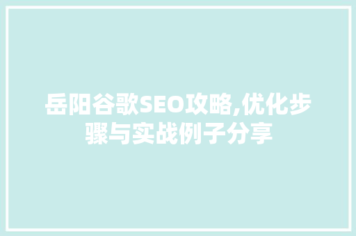 岳阳谷歌SEO攻略,优化步骤与实战例子分享