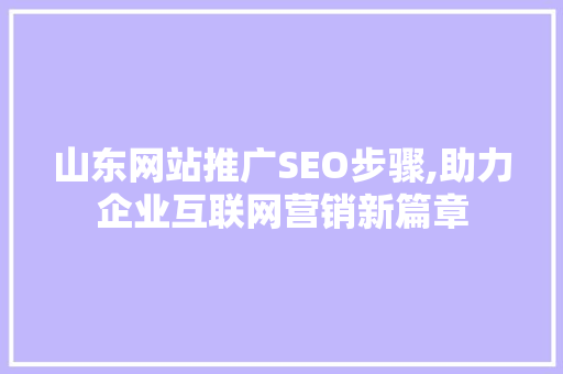 山东网站推广SEO步骤,助力企业互联网营销新篇章
