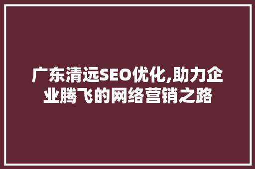 广东清远SEO优化,助力企业腾飞的网络营销之路