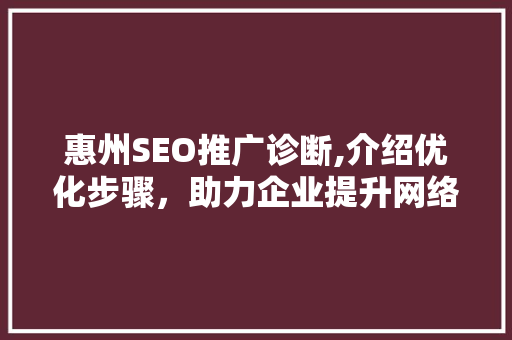 惠州SEO推广诊断,介绍优化步骤，助力企业提升网络竞争力