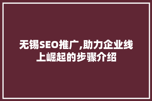 无锡SEO推广,助力企业线上崛起的步骤介绍