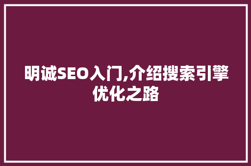 明诚SEO入门,介绍搜索引擎优化之路