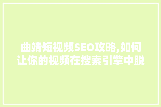 曲靖短视频SEO攻略,如何让你的视频在搜索引擎中脱颖而出