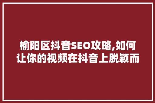 榆阳区抖音SEO攻略,如何让你的视频在抖音上脱颖而出