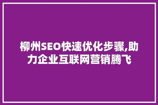 柳州SEO快速优化步骤,助力企业互联网营销腾飞