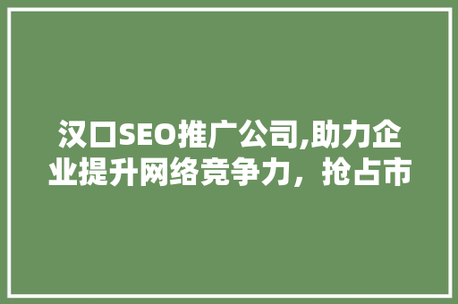汉口SEO推广公司,助力企业提升网络竞争力，抢占市场份额