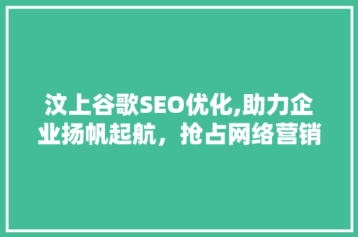 汶上谷歌SEO优化,助力企业扬帆起航，抢占网络营销新蓝海