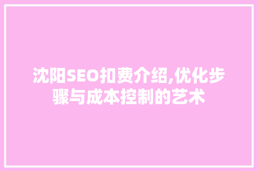 沈阳SEO扣费介绍,优化步骤与成本控制的艺术