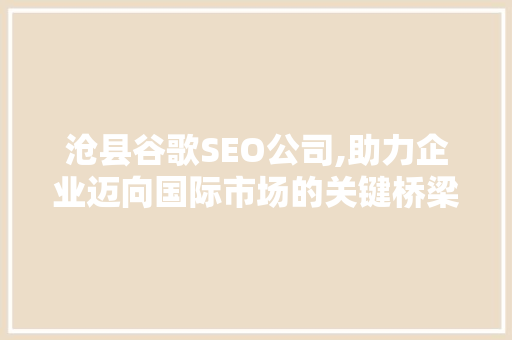 沧县谷歌SEO公司,助力企业迈向国际市场的关键桥梁