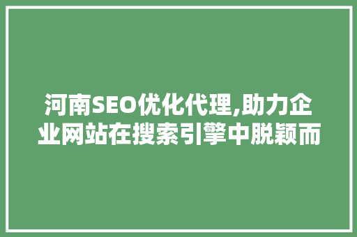 河南SEO优化代理,助力企业网站在搜索引擎中脱颖而出