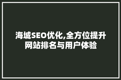 海城SEO优化,全方位提升网站排名与用户体验