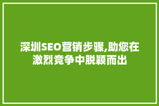 深圳SEO营销步骤,助您在激烈竞争中脱颖而出