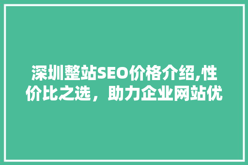 深圳整站SEO价格介绍,性价比之选，助力企业网站优化