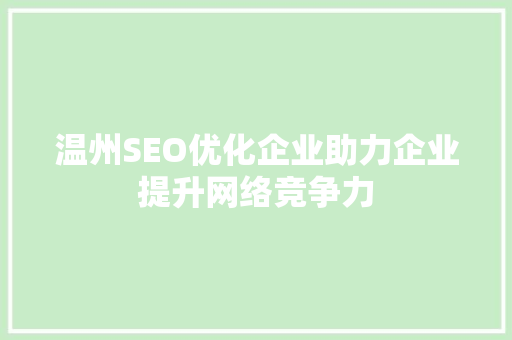 温州SEO优化企业助力企业提升网络竞争力
