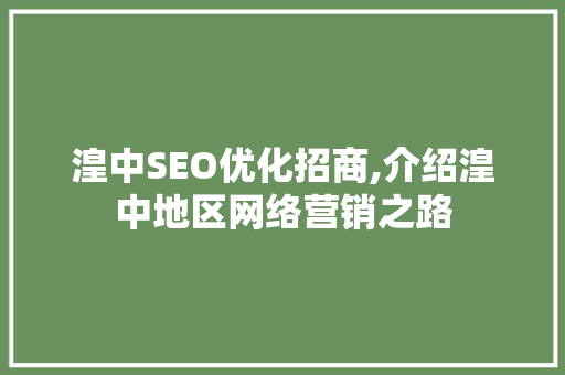 湟中SEO优化招商,介绍湟中地区网络营销之路
