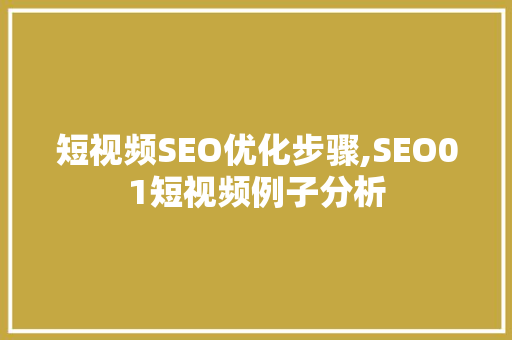 短视频SEO优化步骤,SEO01短视频例子分析