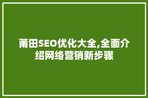 莆田SEO优化大全,全面介绍网络营销新步骤