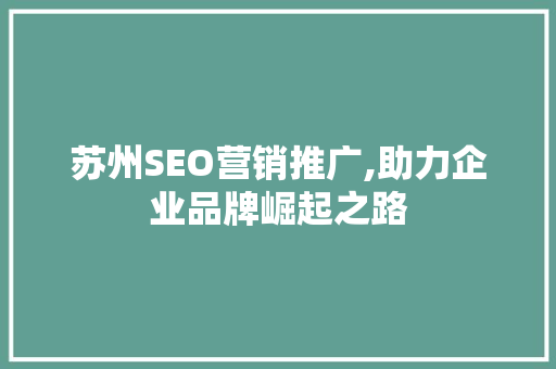 苏州SEO营销推广,助力企业品牌崛起之路