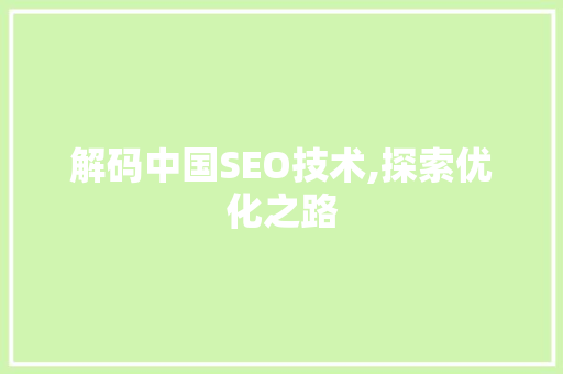 解码中国SEO技术,探索优化之路