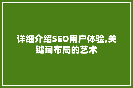 详细介绍SEO用户体验,关键词布局的艺术