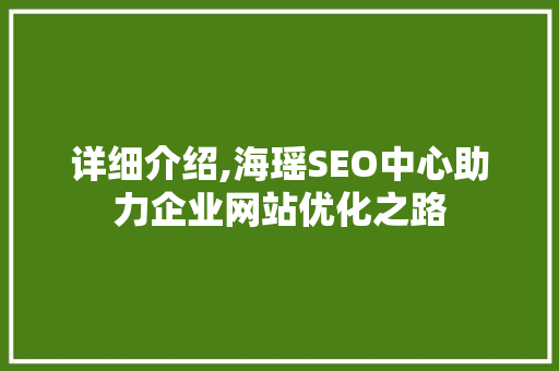 详细介绍,海瑶SEO中心助力企业网站优化之路