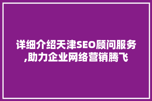 详细介绍天津SEO顾问服务,助力企业网络营销腾飞