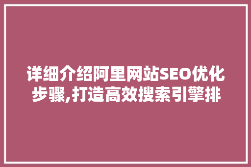 详细介绍阿里网站SEO优化步骤,打造高效搜索引擎排名之路