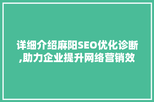 详细介绍麻阳SEO优化诊断,助力企业提升网络营销效果