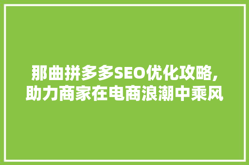那曲拼多多SEO优化攻略,助力商家在电商浪潮中乘风破浪