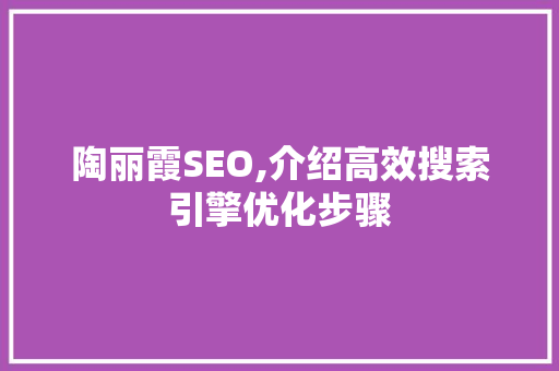 陶丽霞SEO,介绍高效搜索引擎优化步骤