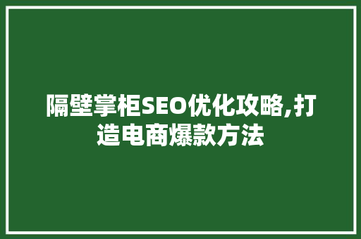 隔壁掌柜SEO优化攻略,打造电商爆款方法