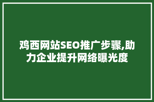 鸡西网站SEO推广步骤,助力企业提升网络曝光度