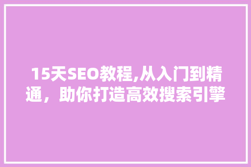 15天SEO教程,从入门到精通，助你打造高效搜索引擎优化步骤