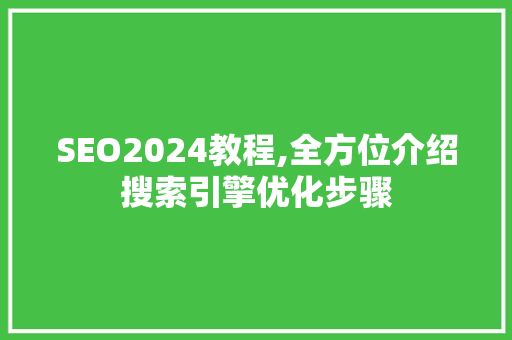 SEO2024教程,全方位介绍搜索引擎优化步骤