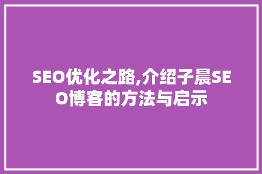 SEO优化之路,介绍子晨SEO博客的方法与启示