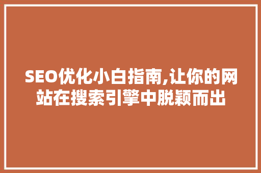 SEO优化小白指南,让你的网站在搜索引擎中脱颖而出