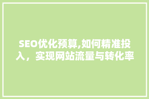 SEO优化预算,如何精准投入，实现网站流量与转化率的双赢