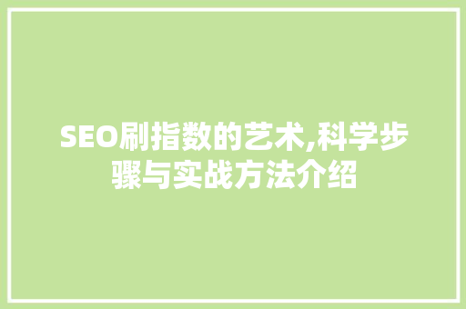 SEO刷指数的艺术,科学步骤与实战方法介绍