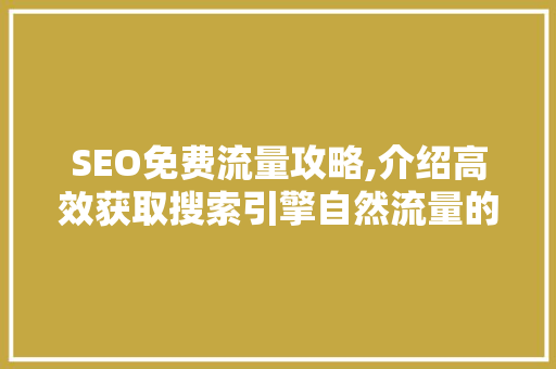 SEO免费流量攻略,介绍高效获取搜索引擎自然流量的方法