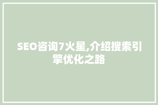 SEO咨询7火星,介绍搜索引擎优化之路