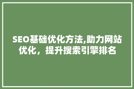 SEO基础优化方法,助力网站优化，提升搜索引擎排名