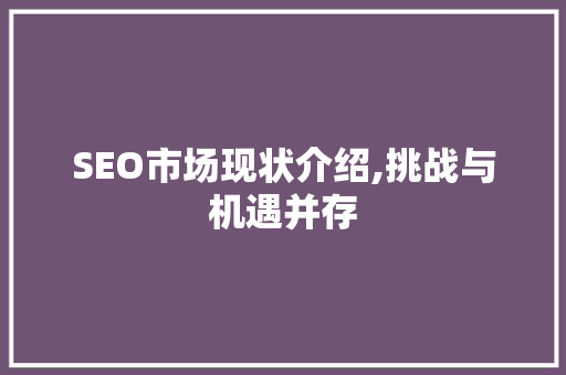 SEO市场现状介绍,挑战与机遇并存