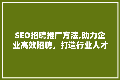 SEO招聘推广方法,助力企业高效招聘，打造行业人才高地