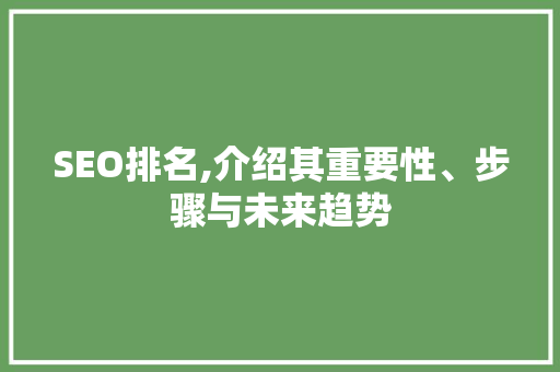 SEO排名,介绍其重要性、步骤与未来趋势