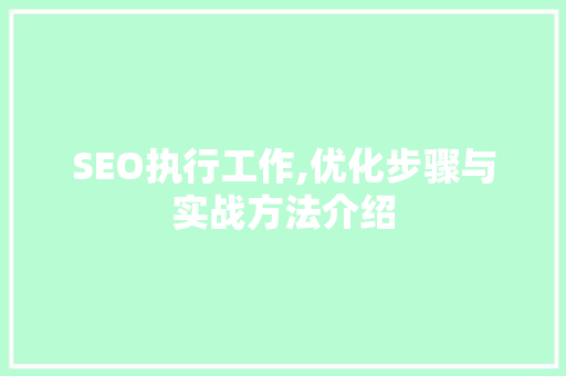 SEO执行工作,优化步骤与实战方法介绍