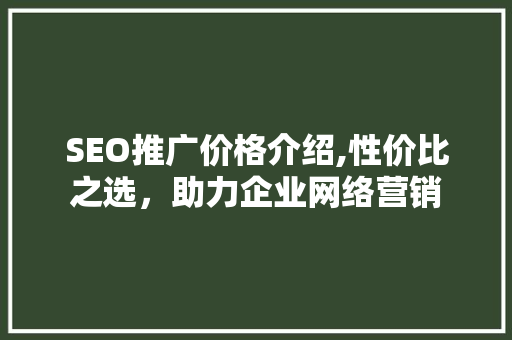 SEO推广价格介绍,性价比之选，助力企业网络营销